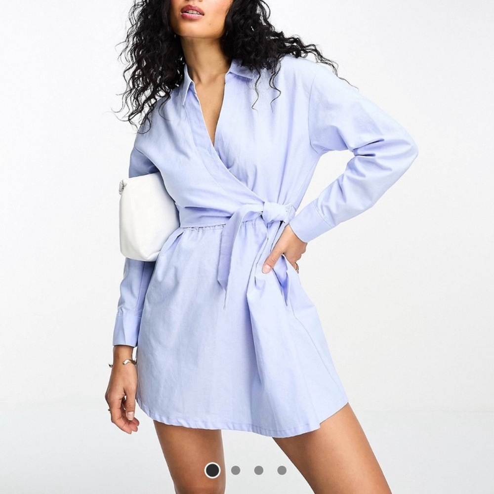 Bershka Light Blue Mini Shirt Dress